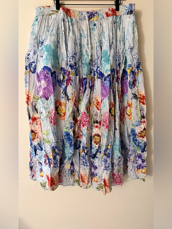Take Two Dresses & Skirts - Take Two Clothing Co Floral Crinkle Maxi Skirt, Multicolor, 2X, Made in India